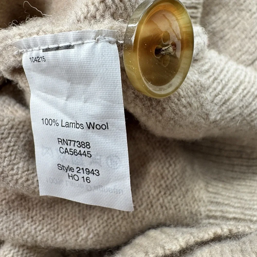 J. Crew Sweater Mens Large 100% Lambs Wool Shawl Collar Fisherman Preppy Neutral
